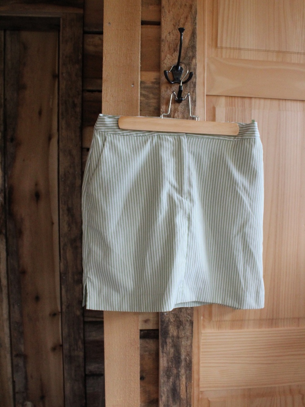 Sage Green and White Striped Skirt